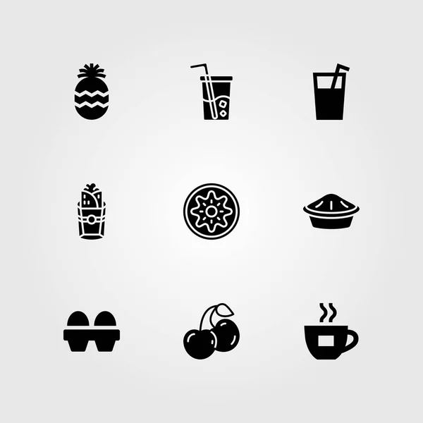食物和饮料矢量图标集。馅饼、burito、软饮料和猕猴桃 — 图库矢量图片