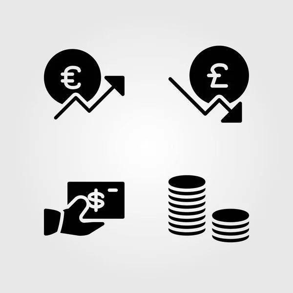 Peníze sada ikon. Vektorové ilustrace mince, koruna, dolar a euro — Stockový vektor