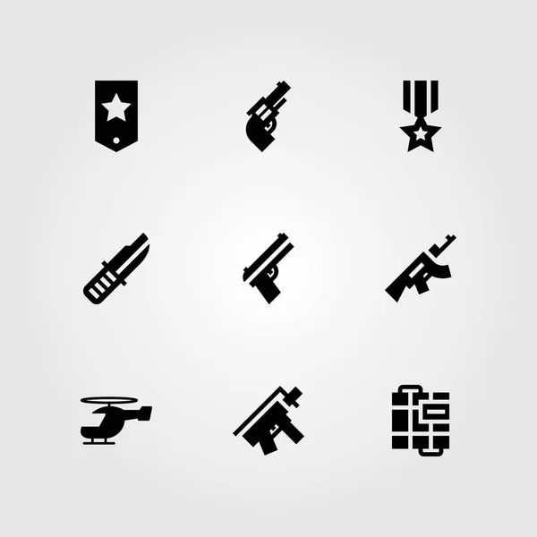 Wapen vector icon set. helikopter, mes, geweer en bom — Stockvector