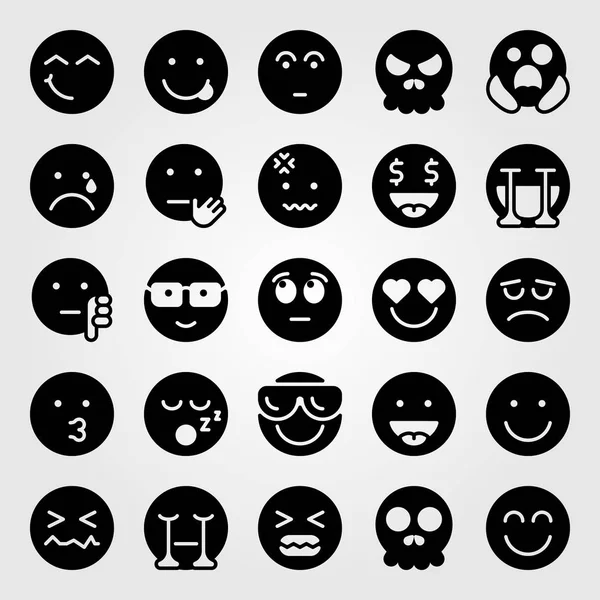 Emotions vector icon set. angry, scared, in love and money smile