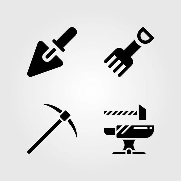 Tools icons set. Vector illustration fork, anvil, trowel and pick axe — Stock Vector