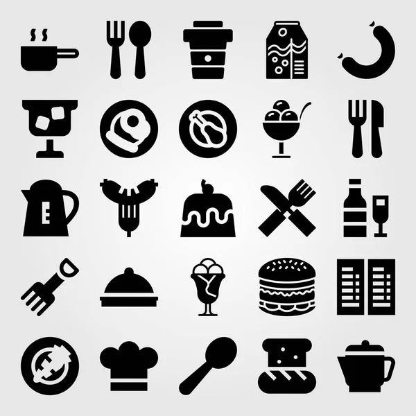 Restoran vektör Icon set. su ısıtıcısı, havuç, tavuk budu ve şarap — Stok Vektör