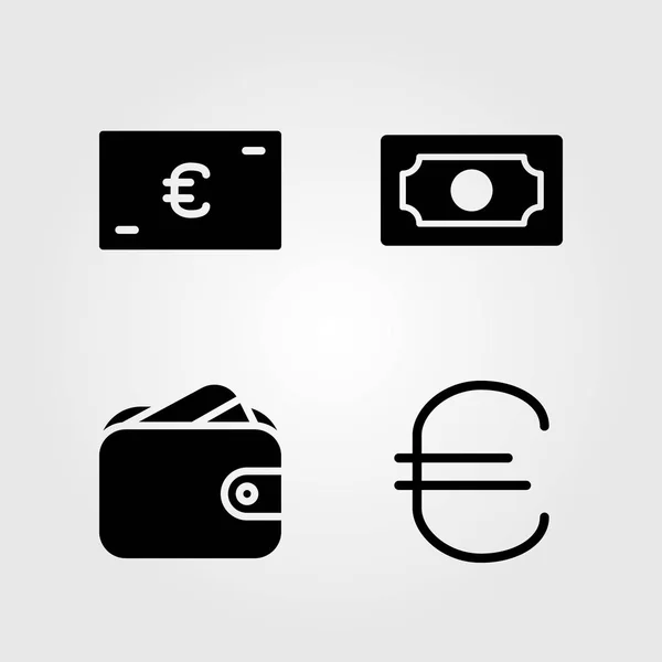 Zestaw ikon pieniądze. Wektor ilustracja euro, pieniądze i portfel — Wektor stockowy