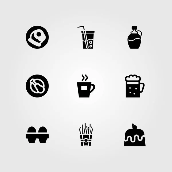 Voedsel en dranken vector icon set. frisdrank, drankje, Ontbijt en thee — Stockvector