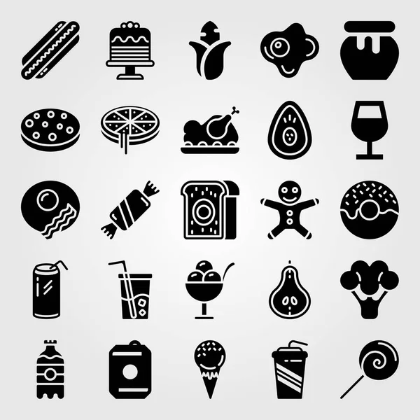 Alimentos y bebidas vector icono conjunto. aguacate, galleta, hot dog y carne — Archivo Imágenes Vectoriales