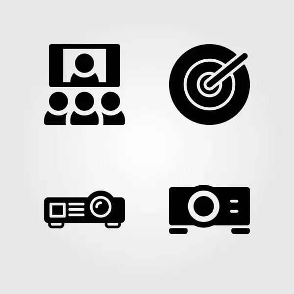Discussion vector icon set. projector, target and meeting — Stock Vector