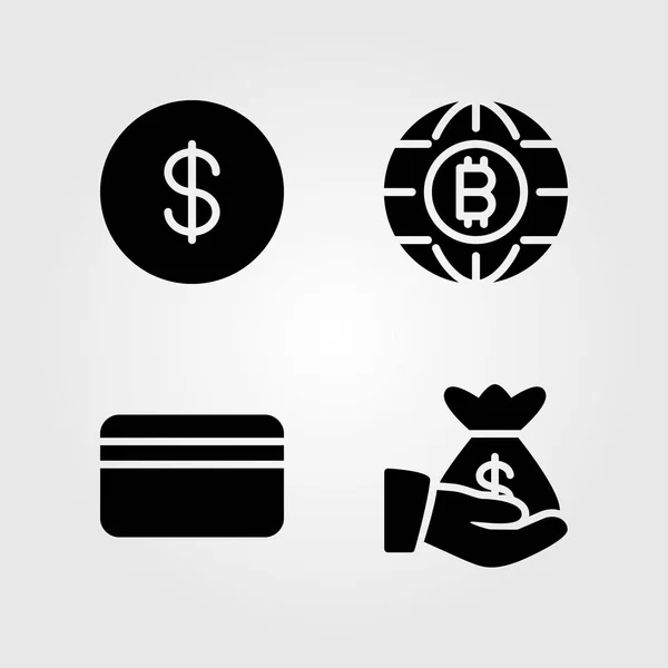 Bankovní sada ikon. Vektorové ilustrace sáčk, mince, dolar a kreditní karty — Stockový vektor