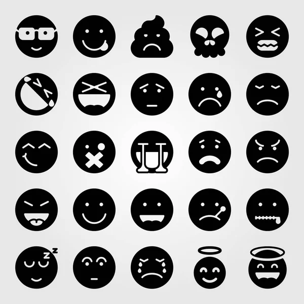 Emociones vector icono conjunto. sonrisa, nerd, lengua y día de San Valentín — Archivo Imágenes Vectoriales