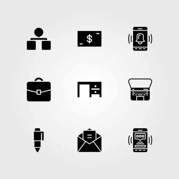 Conjunto de ícone de vetor de negócios. dólar, e-mail, mesa e organização — Vetor de Stock
