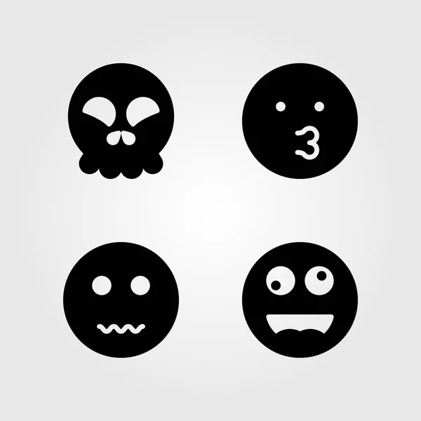 Emotions vector icon set. smile, skull, crazy and kiss — Stock Vector