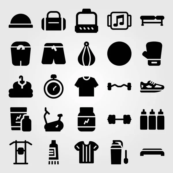 stock vector Fitness vector icon set. shirt, stationary bike, protein and shakes