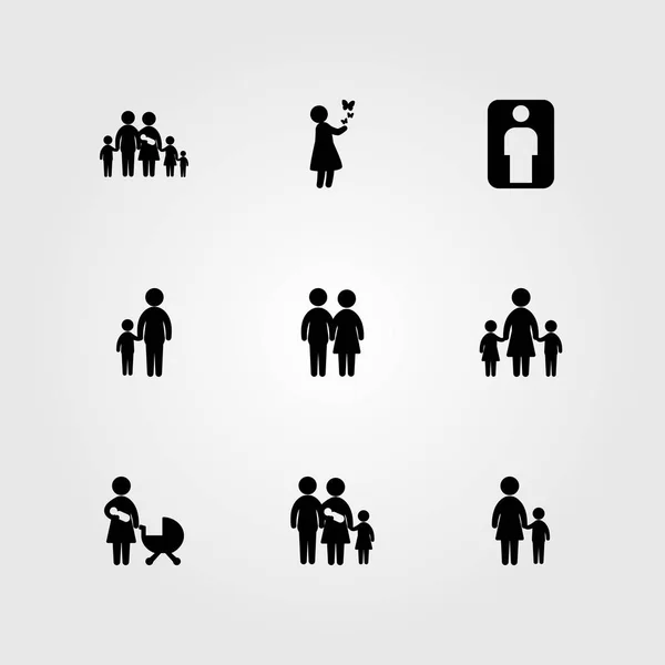 Menschen Icon Set Vektor. Mensch, große Familie, Mutter und Mutter mit Sohn — Stockvektor