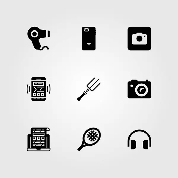 Conjunto de iconos de vector de compras. secador de pelo, ordenador portátil, smartphone y cámara fotográfica — Archivo Imágenes Vectoriales