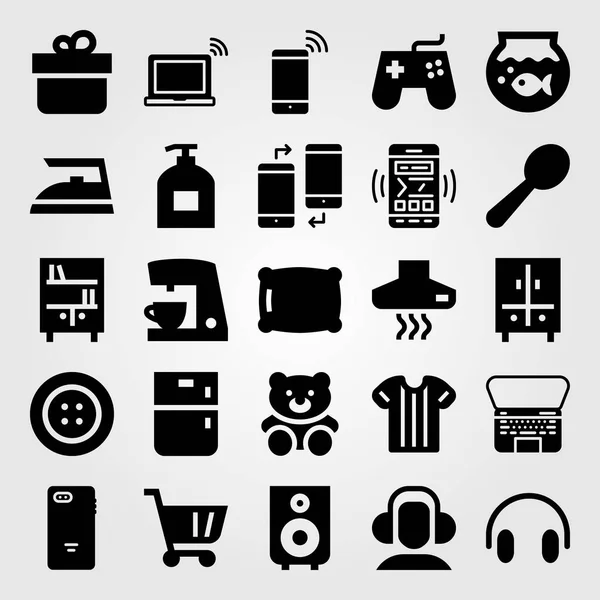 Ensemble d'icônes vectorielles shopping. ordinateur portable, cadeau, bibliothèque et smartphone — Image vectorielle