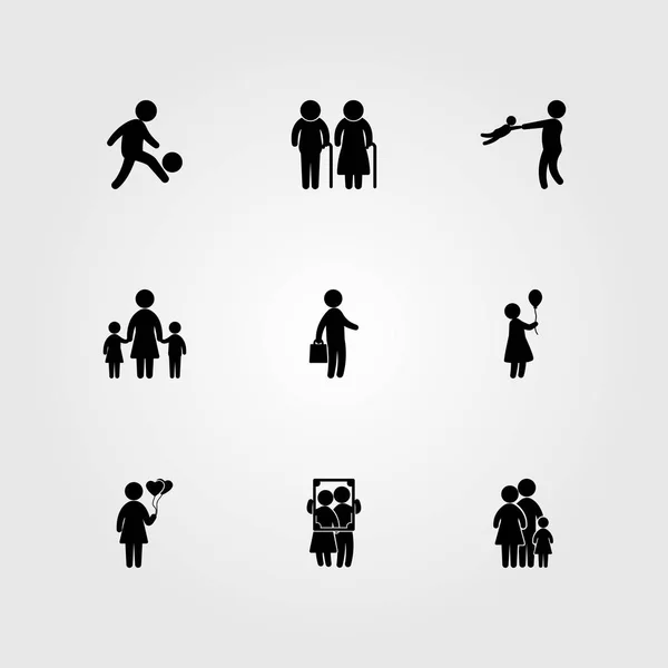 Mens Pictogrammenset Vector Kinderpark Moeder Moeder Met Twee Chields Familie — Stockvector