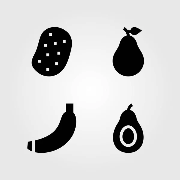 Frukt grönsaker vector Ikonuppsättning. potatis, banan, avokado och päron — Stock vektor