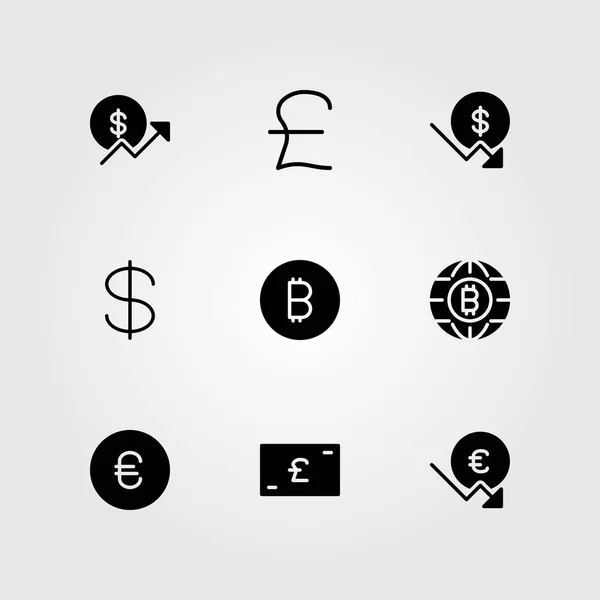 Wektor znak zestaw ikon. Dolar, monety, euro oraz Funt szterling — Wektor stockowy