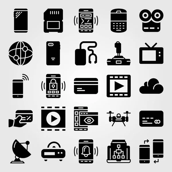 Tecnologia vetor conjunto ícone. satélite, telefone, memória e internet — Vetor de Stock