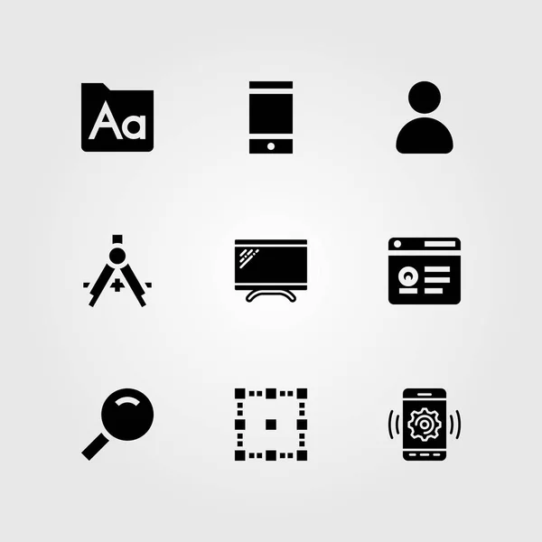 Web tasarım vektör Icon set. Smartphone, kırpma, avatar ve pusula — Stok Vektör