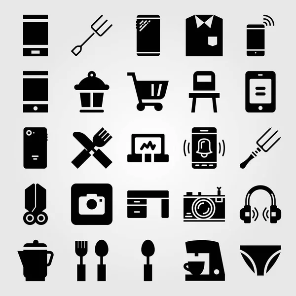 Set di icone vettoriali per lo shopping. maglietta, forchetta, mutandine e carrello Vettoriale Stock