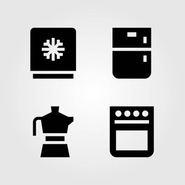 Mutfak vektör Icon set. fırın, buzdolabı, su ısıtıcısı ve derin dondurucu