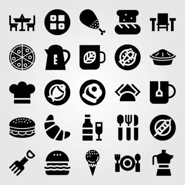 Restoran vektör Icon set. suşi, balık, şiş ve kruvasan