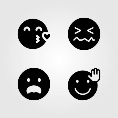 Duygular Icon set vektör. sallayarak, öpücük, gülümseme ve şok