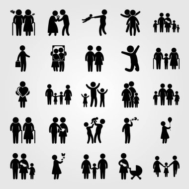 İnsanlar Icon set vektör. Bebeğim, yaşlı kadın, çıkarmaya ve kadın