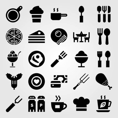 Restoran vektör Icon set. kahve fincanı, dondurma, Kahvaltı ve cheef
