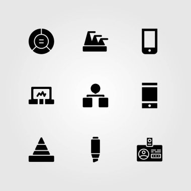 İş vektör Icon set. piramit grafiği, yüksek çakmak, kimlik kartı ve organizasyon