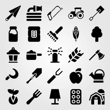 Bahçe vektör Icon set. çimlenme, yumurta, süt şişesi ve Mısır