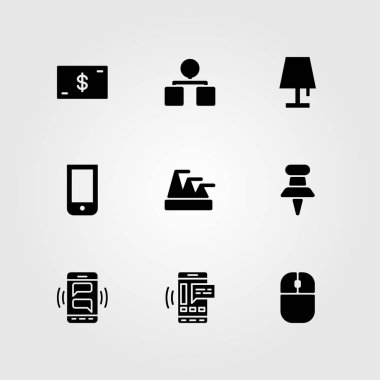 İş vektör Icon set. dolar, piramit grafiği, fare ve organizasyon