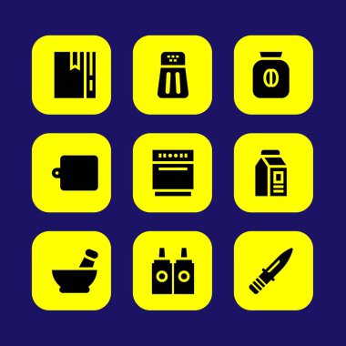 Mutfak vektör Icon set. biber, mutfak kurulu, cezve ve tarifi