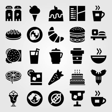 Restoran vektör Icon set. suyu, çorba, ekmek ve suşi