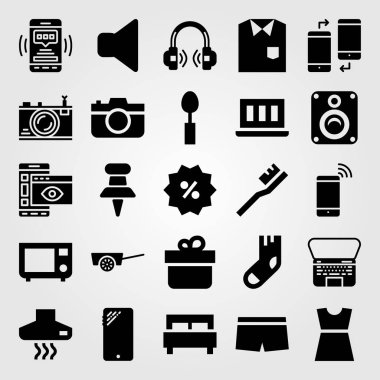 Alışveriş vektör Icon set. itme, smartphone, hediye ve PIN
