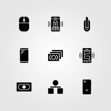 İş vektör Icon set. Smartphone, organizasyon, fare ve para
