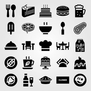 Restoran vektör Icon set. çay bardağı, dondurma, portakal suyu ve şarap