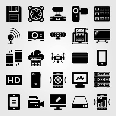 Teknoloji vektör Icon set. monitör, yönlendirici, tv ve sinyal noktası