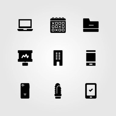 İş vektör Icon set. Bina, tablet, takvim ve klasör
