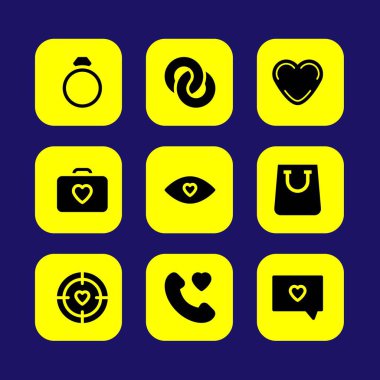Sevgililer günü vektör Icon set. alışveriş çantası, aşk hedef, seviyorum durumda ve kalp
