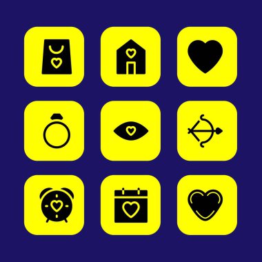 Sevgililer günü vektör Icon set. zaman ev, sevgi göz ve yüzük aşk