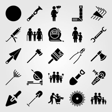 Araçlar simgesi vektör ayarlayın. Cetvel, çocuk, çocuk ve oğlu