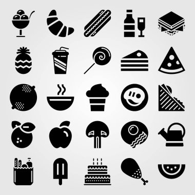 Yiyecek ve içecekler Icon set vektör. meşrubat, kek, sandviç ve elma