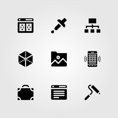 Web tasarım vektör Icon set. klasör, smartphone, rulo ve pipet