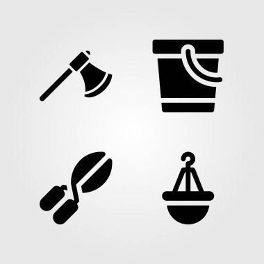 Bahçe Icons set. Vektör çizimi kırpma makasları, kova, balta ve pot