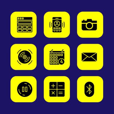 Temel vektör Icon set. düğme, smartphone, hesap makinesi ve kompakt disk