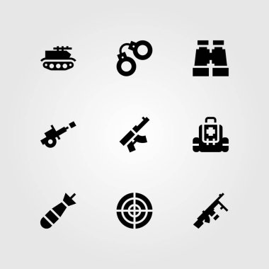 Silah vektör Icon set. kelepçe, AIM, tank ve torpido