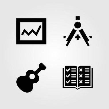 Eğitim Icons set. Vektör çizim analytics, gitar, pusula ve açık kitap