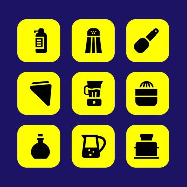 Mutfak vektör Icon set. zeytinyağı, peçete, sabunluk ve toster