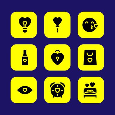 Sevgililer günü vektör Icon set. Sevgililer günü, aşk asma kilit, öp ve zaman